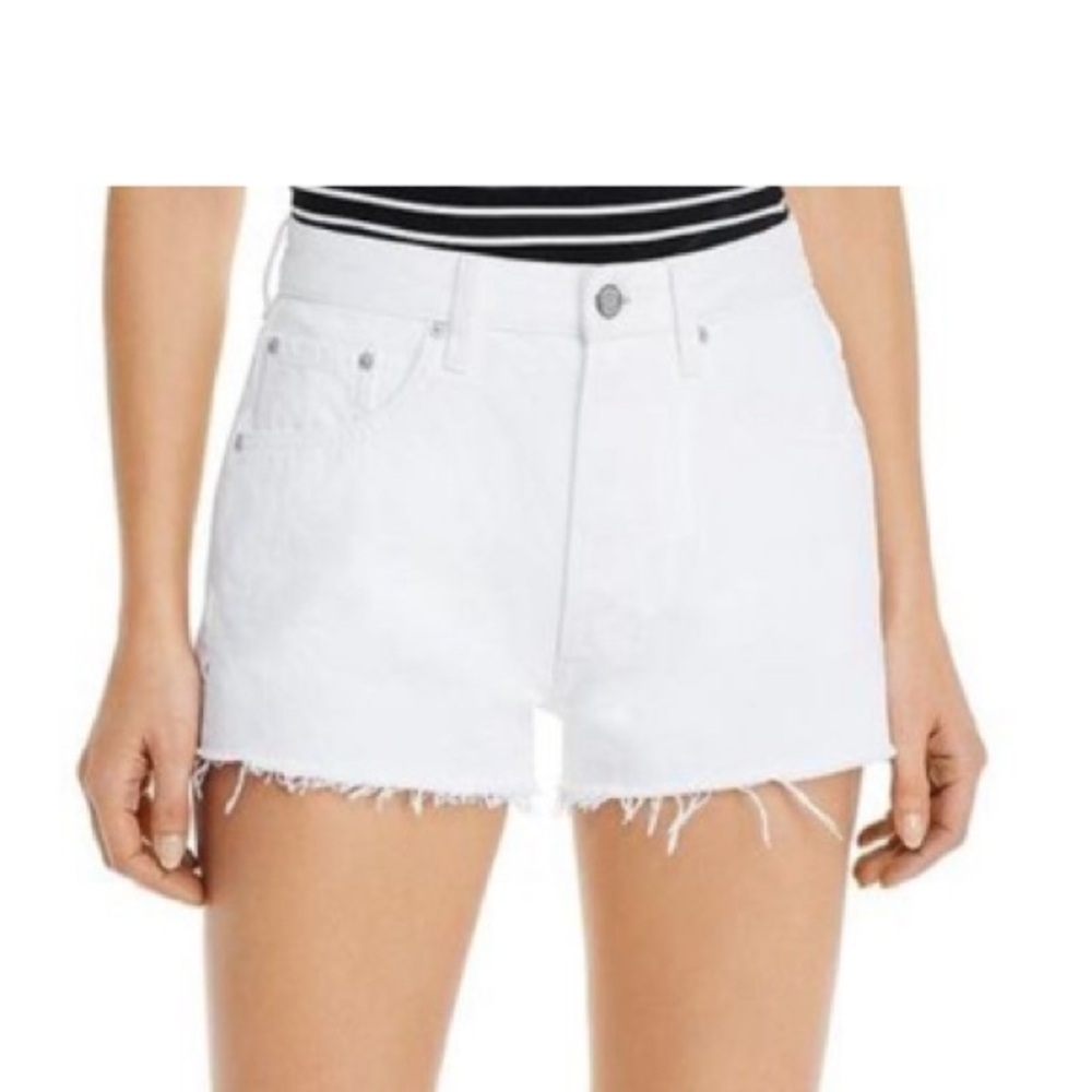 Boyish the Cody short in white denim button fly frayed hem side vents size 25